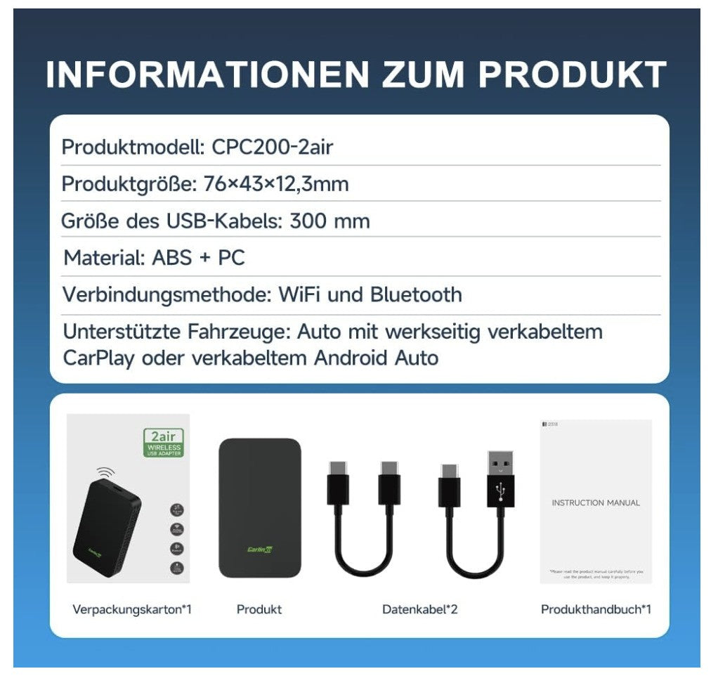 Carlinkit – 5.0 Wireless Adapter, CarPlay Android Auto, kabellos, 2-in-1 Modul