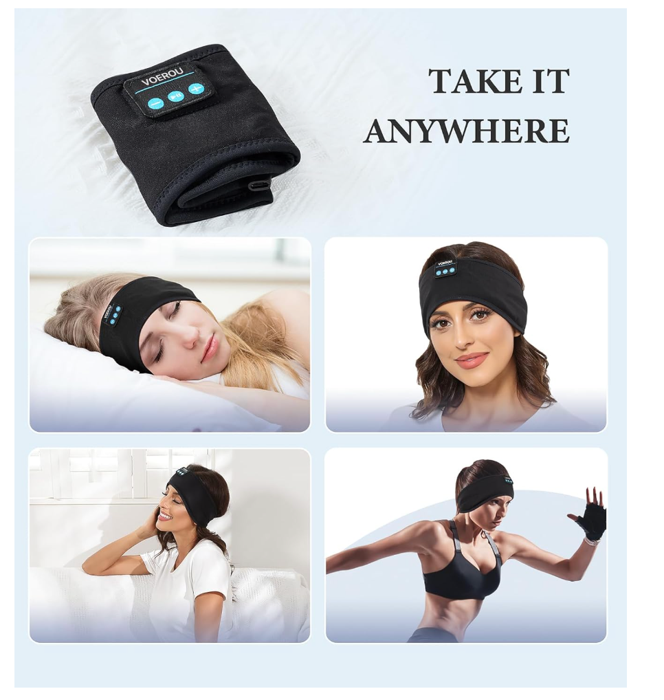 Voerou – Schlafkopfhörer V5.2, Bluetooth Stirnband kabellos, Sport, Yoga, Reisen