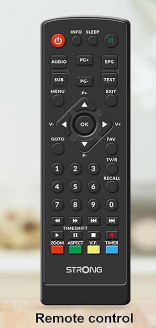 Ersatz Fernbedienung für STRONG SRT82 DVB-T2 Receiver HDMI Stick HEVC265 Schwarz