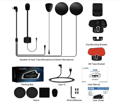 Fodsports FX2 Motorrad Intercom Bluetooth Helm Headset 3 Fahrer, GPS, Musik