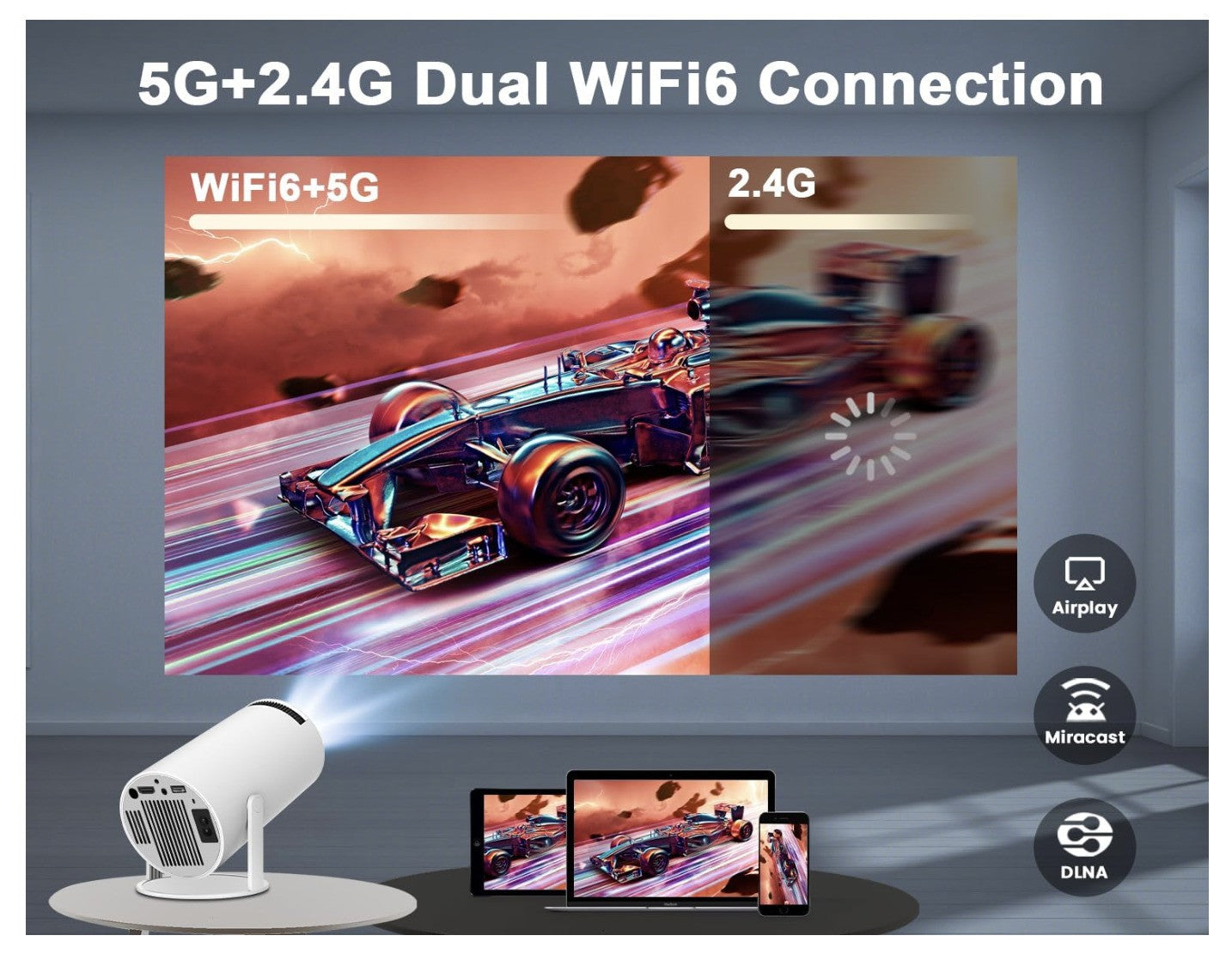 Magcubic Mini-Projektor 4K unterstützt Android 11, tragbarer Projektor 5G, WiFi