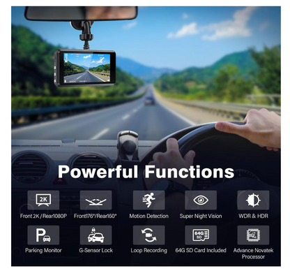 Miden S7 Dashcam 2.5K Auto Kamera Vorne Hinten 64GB SD G-Sensor 336° WDR