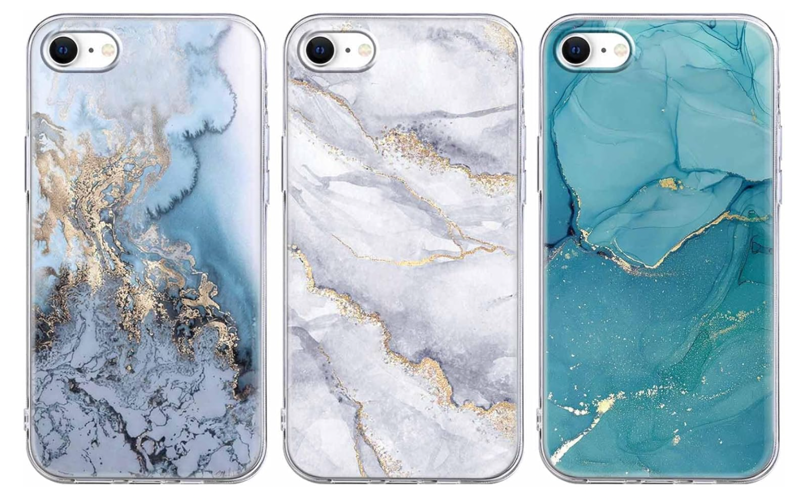 Xylota – iPhone 8/7/SE Hülle, 3er Set TPU Case Marmor Transparent Stoßfest Slim