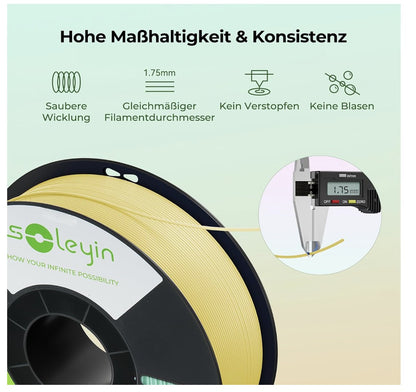 Soleyin Ultra PLA Filament 1,75 mm 1 kg Grün – ±0,02 mm – High-Speed 300 mm/s