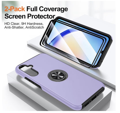KOVASIA – Galaxy A34 5G Hülle mit Ringhalter, 2x Panzerfolie, Stoßschutz, lila