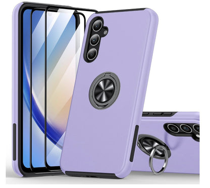 KOVASIA – Galaxy A34 5G Hülle mit Ringhalter, 2x Panzerfolie, Stoßschutz, lila