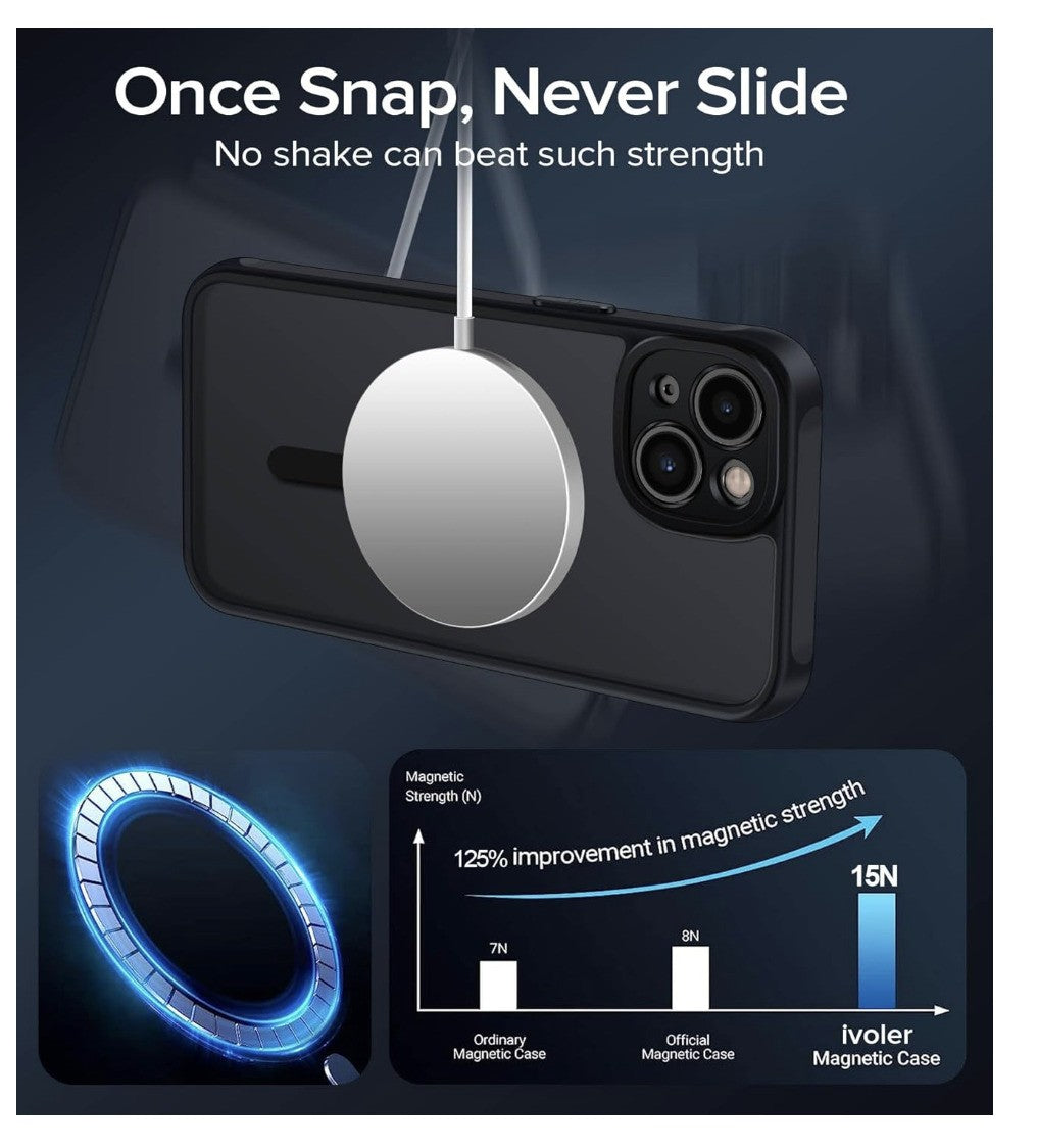 ivoler – iPhone 15 Hülle MagSafe kompatibel, Silikon Stoßfest Matt Schwarz 6.1"