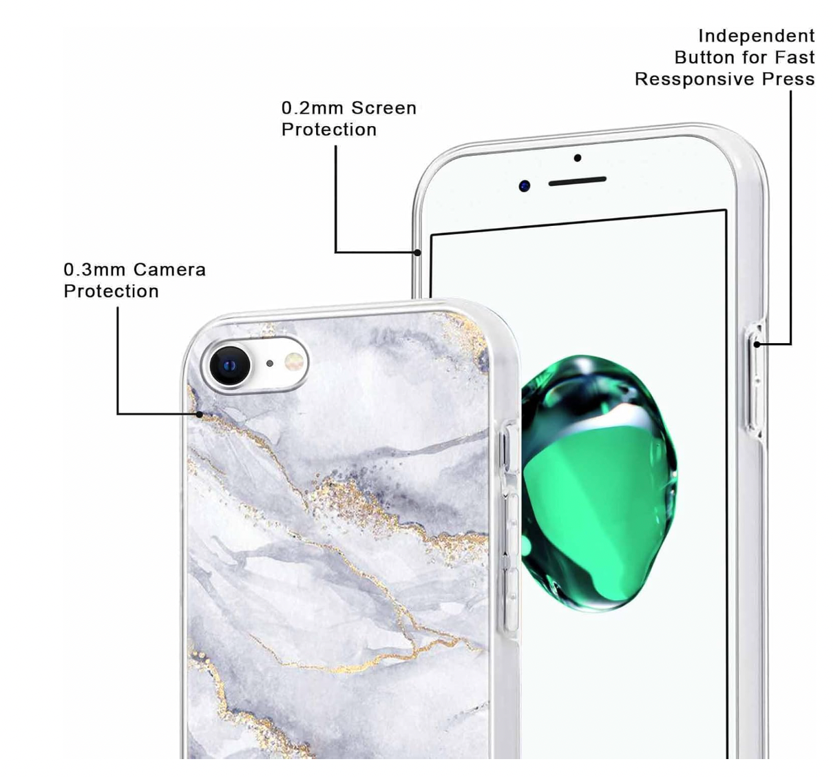 Xylota – iPhone 8/7/SE Hülle, 3er Set TPU Case Marmor Transparent Stoßfest Slim