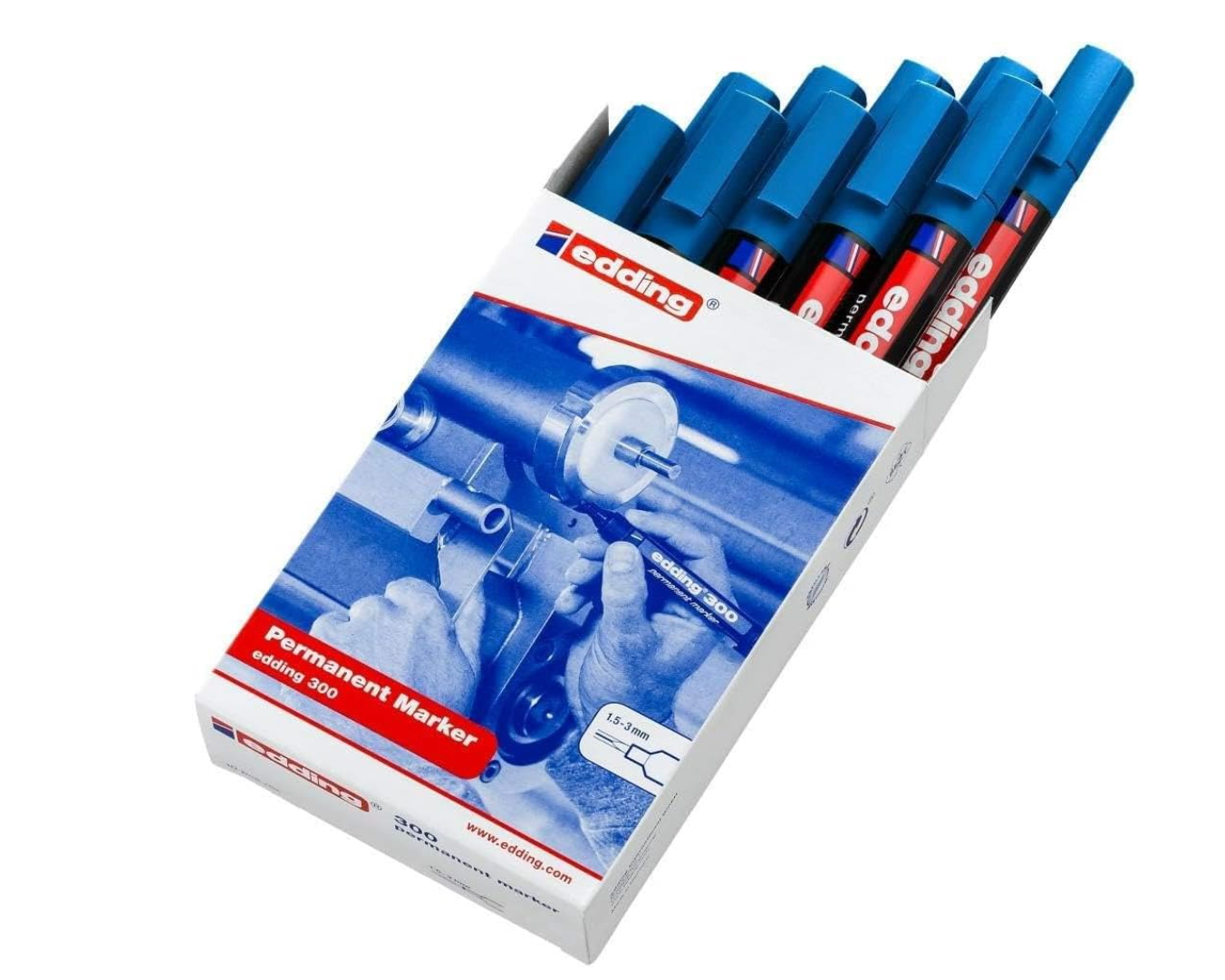 edding – 300 Permanentmarker blau 10er Set, wasserfest, 1,5–3 mm Rundspitze