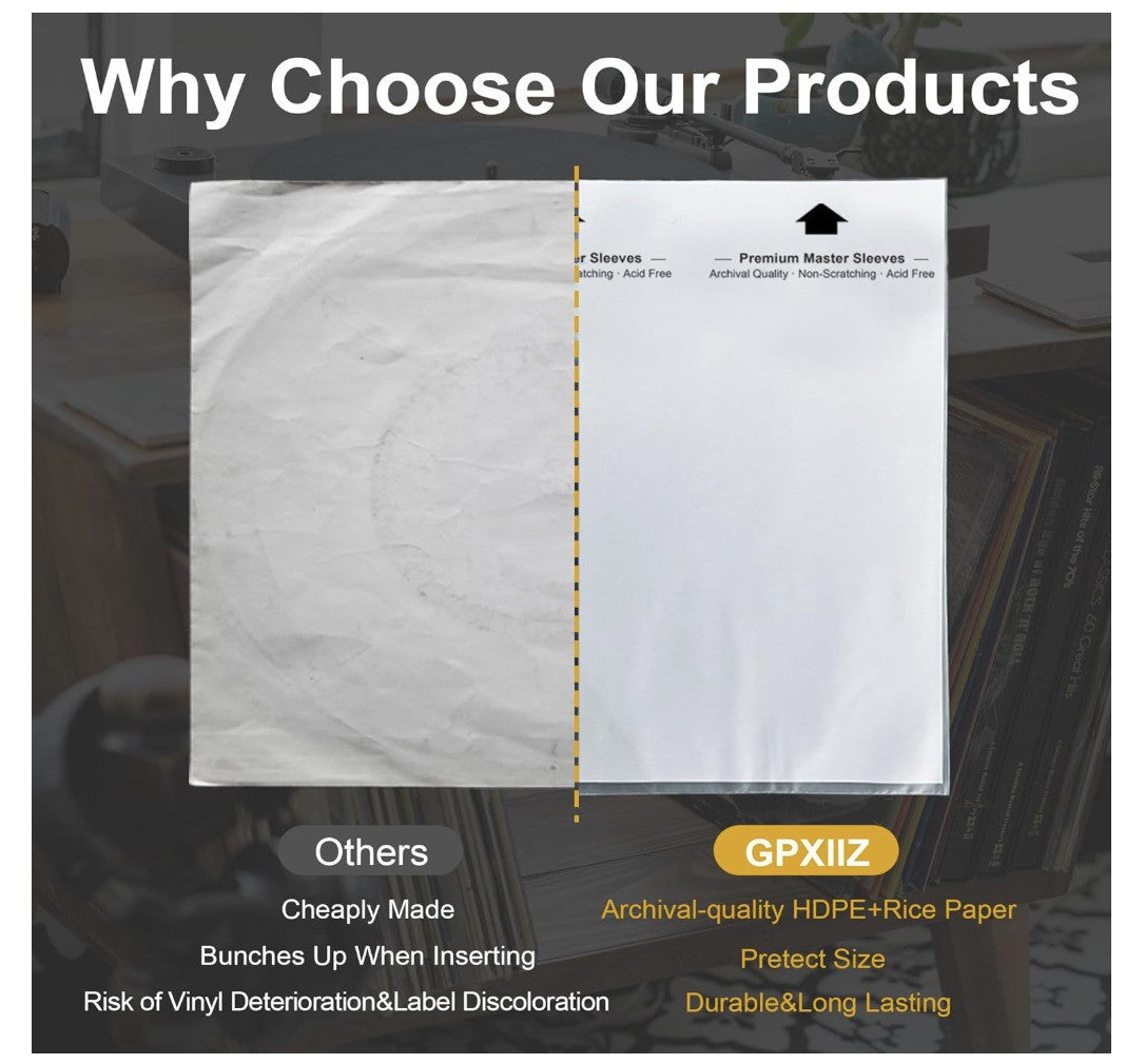 GPXIIZ Schallplatten Innenhüllen 7 Zoll, 50 Stück Hüllen für Singles LP 45 Giri