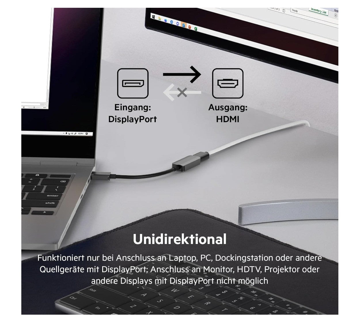 Belkin– AVC011 HDMI auf DisplayPort Adapter 4K 60Hz HDR10 HDCP2.2 unidirektional