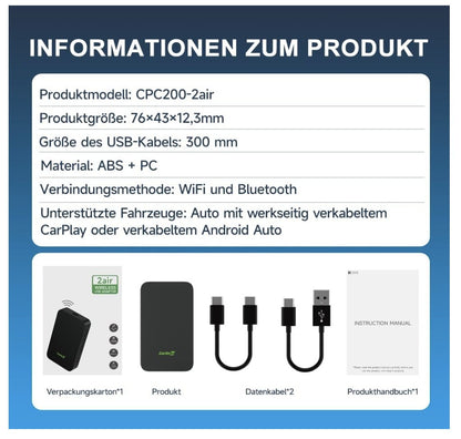 Carlinkit – 5.0 Wireless Adapter, CarPlay Android Auto, kabellos, 2-in-1 Modul