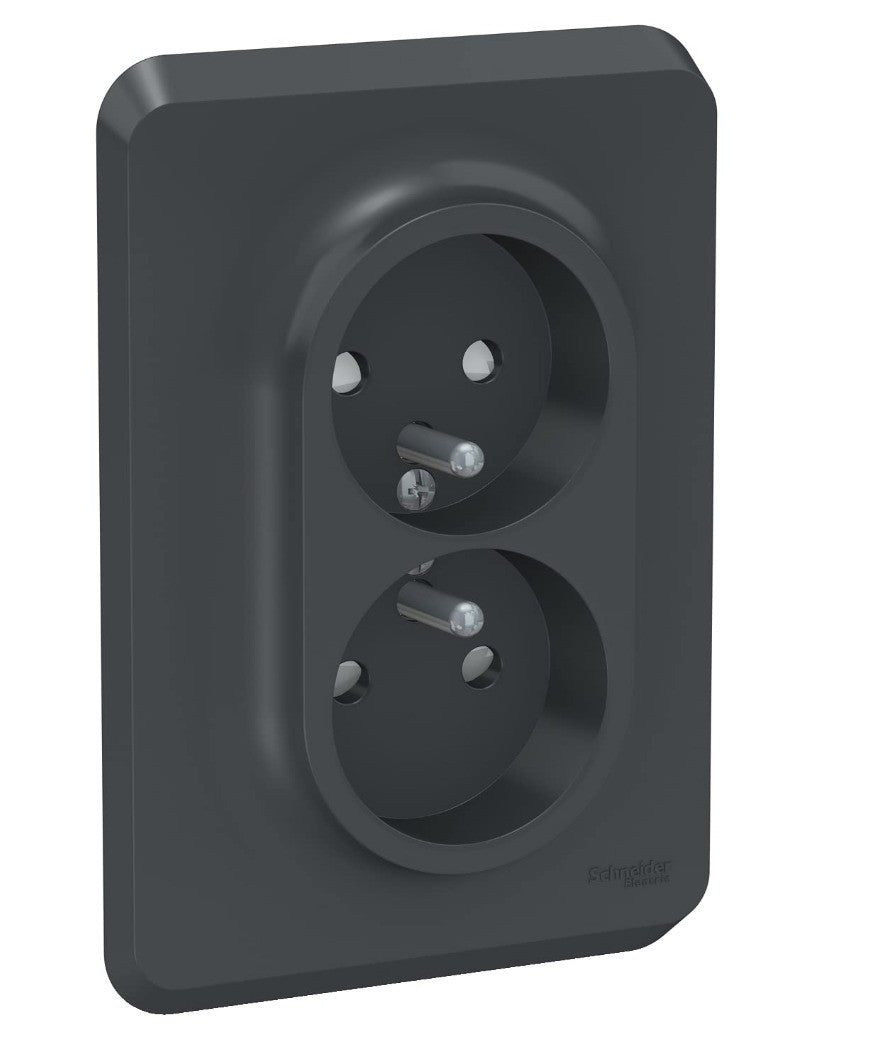 Schneider Electric – Unica Doppelsteckdose FR 2P+T Anthrazit Schraubbefestigung