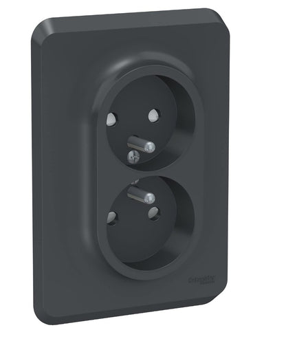 Schneider Electric – Unica Doppelsteckdose FR 2P+T Anthrazit Schraubbefestigung