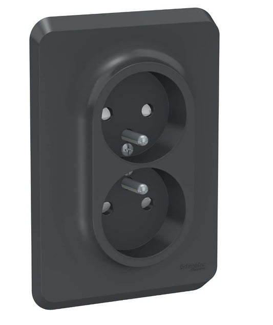 Schneider Electric – Unica Doppelsteckdose FR 2P+T Anthrazit Schraubbefestigung