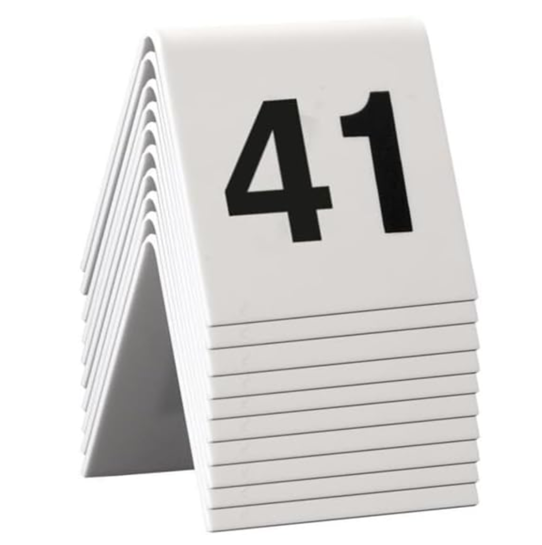 Securit - Tischnummern Set 41-50 – 10 Acryl Tischschilder Weiß stapelbar Gastro