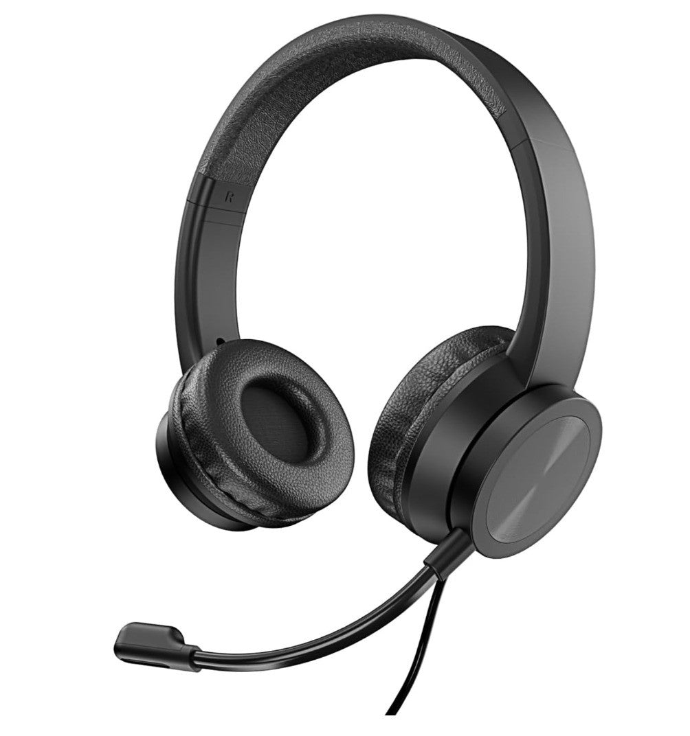 VulTech HS-03 On Ear USB Headset mit Mikrofon PC Büro Lautstärkeregler Schwarz