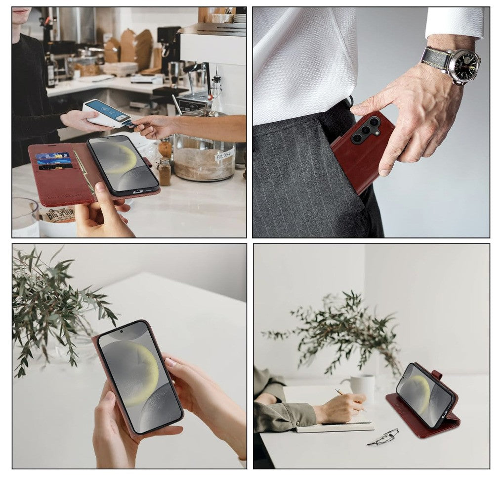 MONASAY– Galaxy S24 Hülle Leder, Flip Case, Kartenfach, Magnet*OHNE SCHUTZFOLIE*