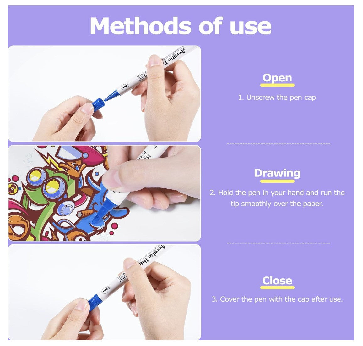 Carehabi– Acrylstifte 24 Farben wasserfest Marker für Glas Holz Leinwand Keramik