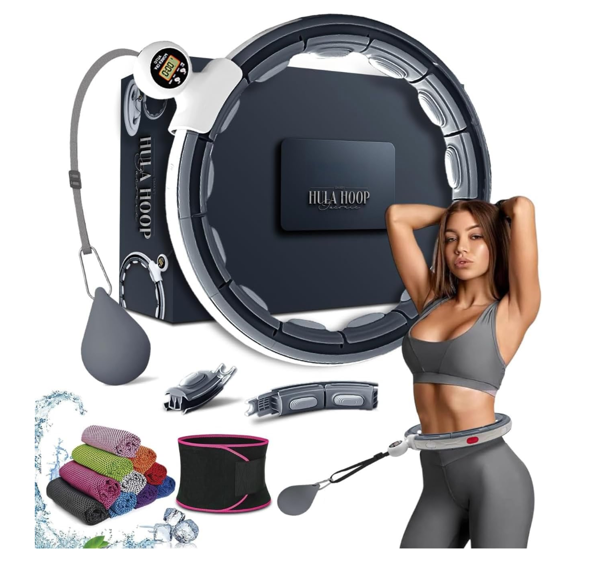 Smart Hula Hoop Fitnessring Gewicht Abnehmbar 360°Massage Ball Gymnastik Schwarz