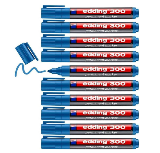 edding – 300 Permanentmarker blau 10er Set, wasserfest, 1,5–3 mm Rundspitze