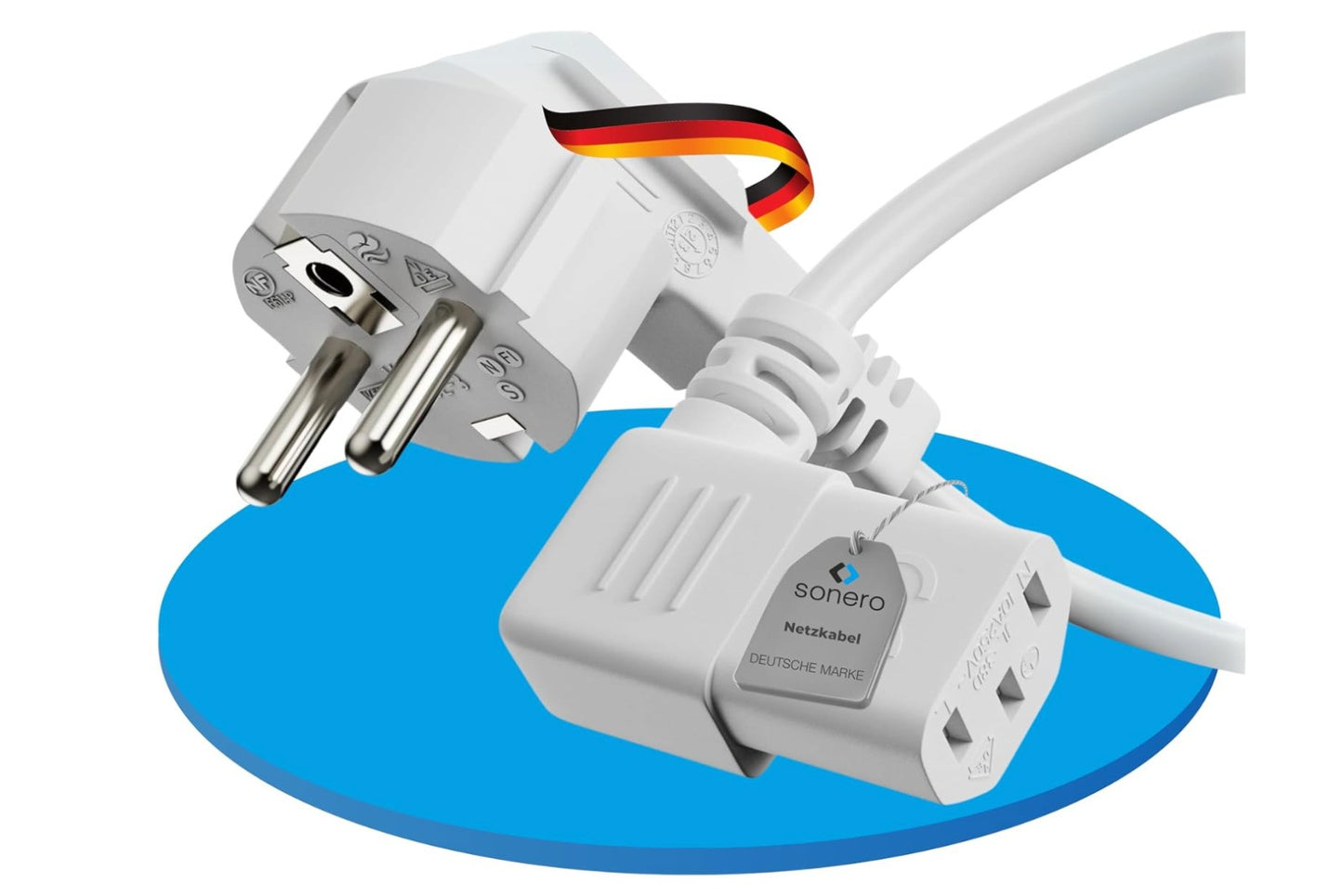 Sonerz – Euro-Cavo 3m Stromkabel weiß, Netzstecker auf IEC C13, Haushaltsgeräte