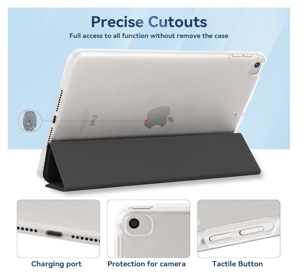 4UBonLife – iPad Mini 1 2 3 Hülle Schwarz, 7,9" Case mit Ständer, Hart & Matt