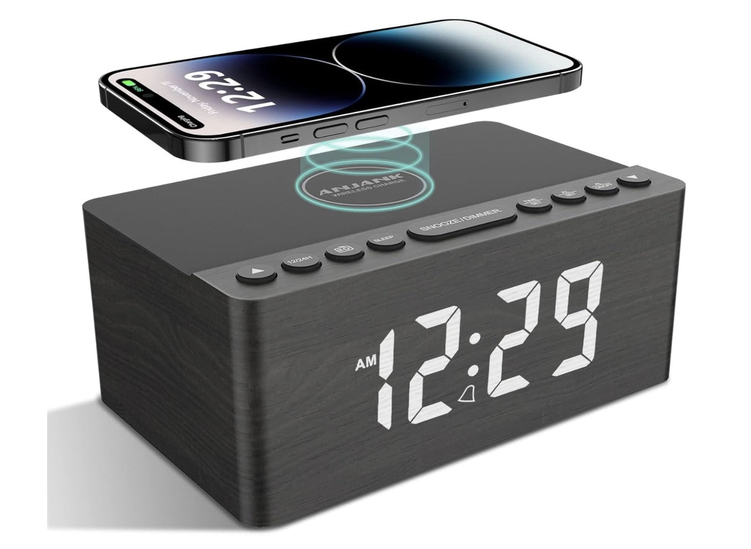 ANJANK – Radiowecker Digital mit Qi-Ladepad USB Charger dimmbar für iPhone