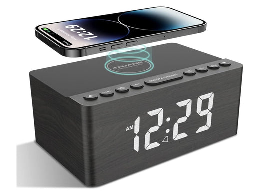 ANJANK – Radiowecker Digital mit Qi-Ladepad USB Charger dimmbar für iPhone