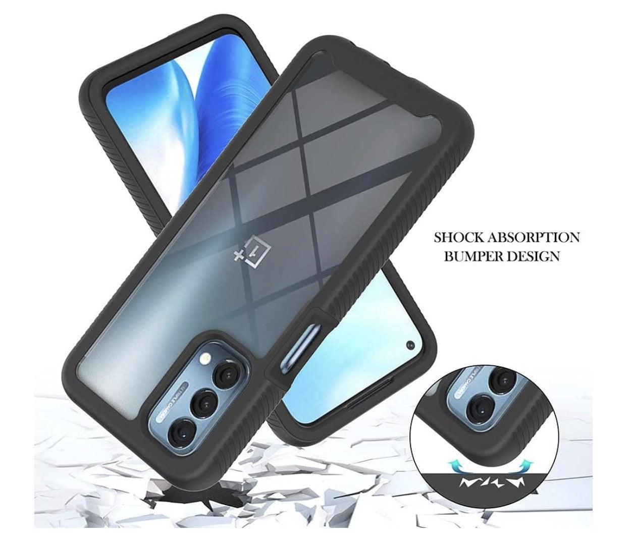Liner – Oppo A74 5G Hülle Case Stoßfest, Transparent, TPU Bumper Schwarz