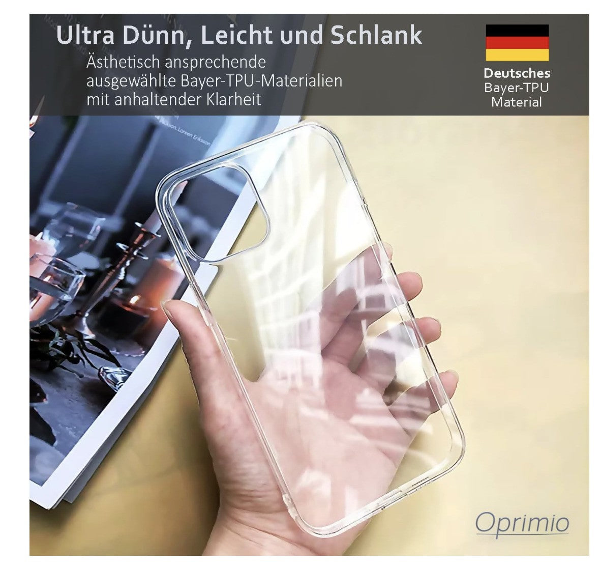 Oprimio – iPhone 16 Pro Max Hülle, klar, dünn, Softcase, Silikon, durchsichtig