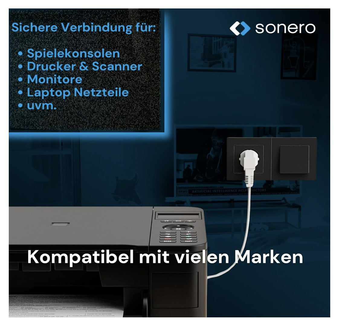 Sonerz – Euro-Cavo 3m Stromkabel weiß, Netzstecker auf IEC C13, Haushaltsgeräte