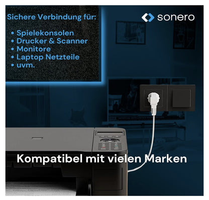 Sonerz – Euro-Cavo 3m Stromkabel weiß, Netzstecker auf IEC C13, Haushaltsgeräte