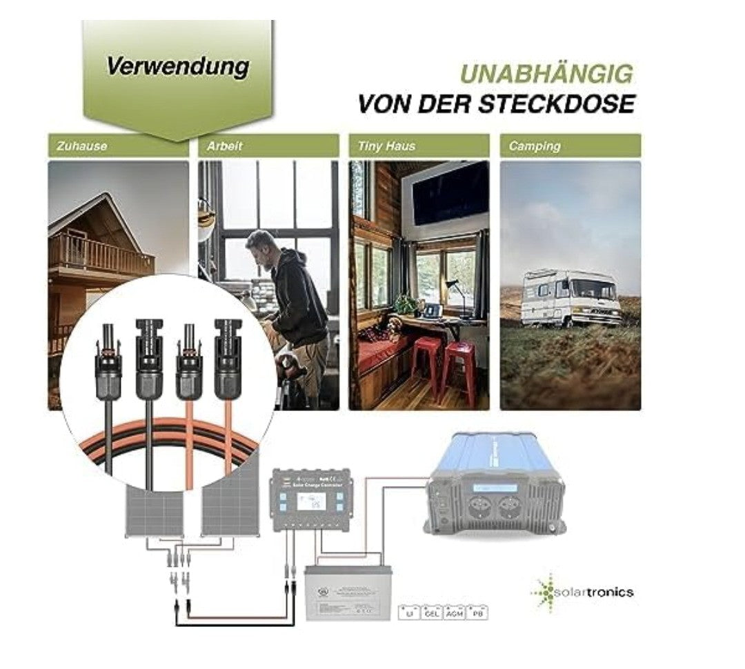 solartronics – Solarkabel 2x7m 4mm² MC4 kompatibel, Verlängerung, Rot/Schwarz