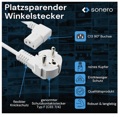 Sonerz – Euro-Cavo 3m Stromkabel weiß, Netzstecker auf IEC C13, Haushaltsgeräte