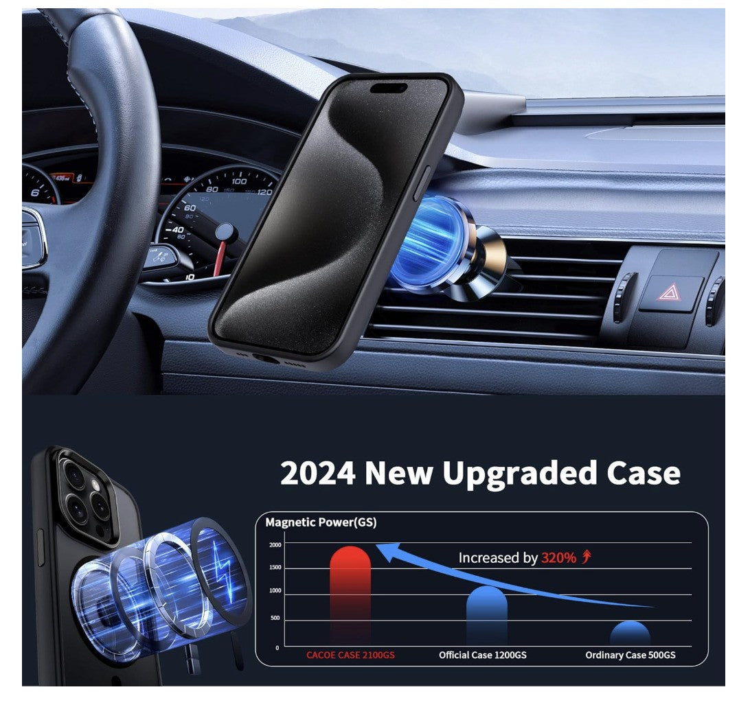 CACOE – iPhone 15 Pro Hülle, Magnetisch, kompatibel MagSafe, Stoßfest, Matt