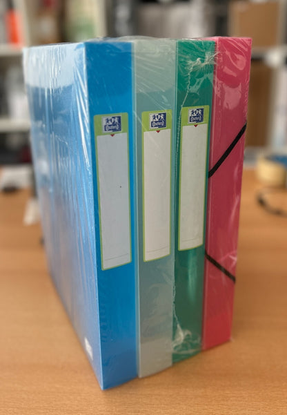 OXFORD – 2nd Life Ordnerboxen, 4er-Set, 24x32 cm, 40 mm, sortiert, durchsichtig