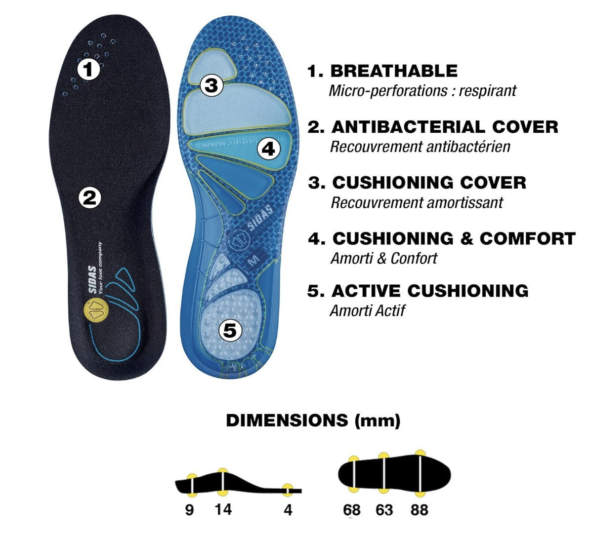 Sidas – Cushioning Gel Small, Schuheinlagen, Dämpfend, Blau, Komfort, Gr.: 37-38