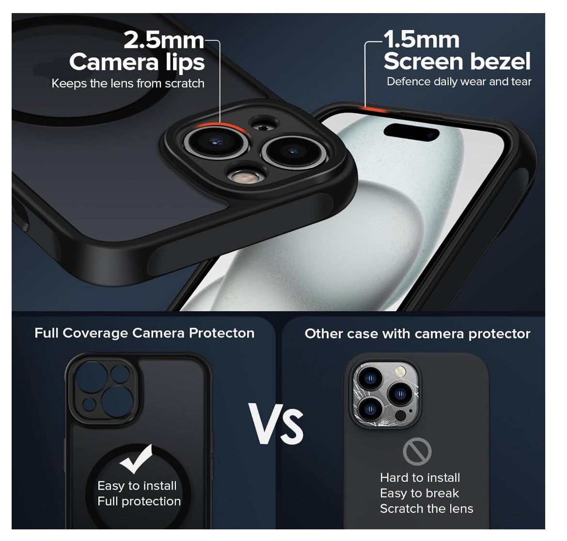 ivoler – iPhone 15 Hülle MagSafe kompatibel, Silikon Stoßfest Matt Schwarz 6.1"