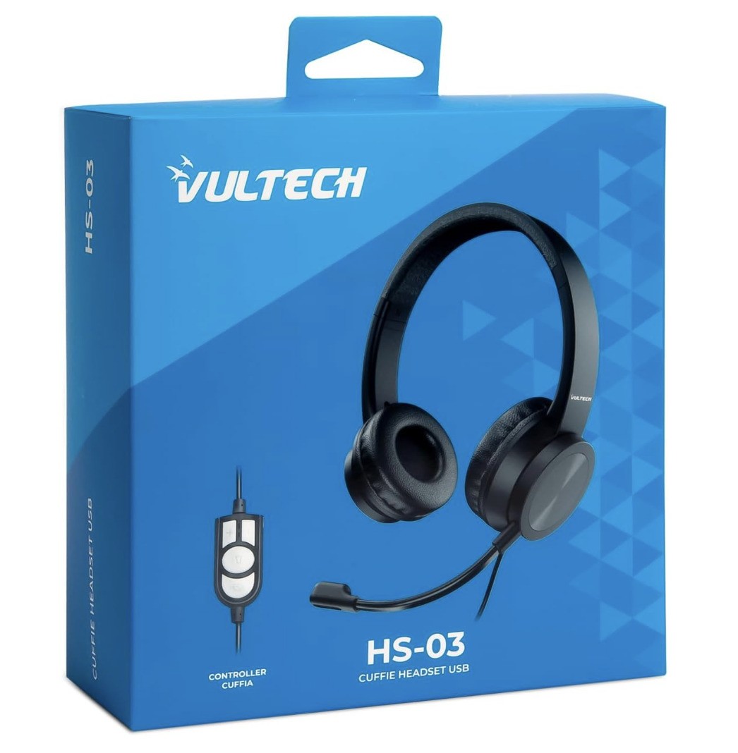 VulTech HS-03 On Ear USB Headset mit Mikrofon PC Büro Lautstärkeregler Schwarz