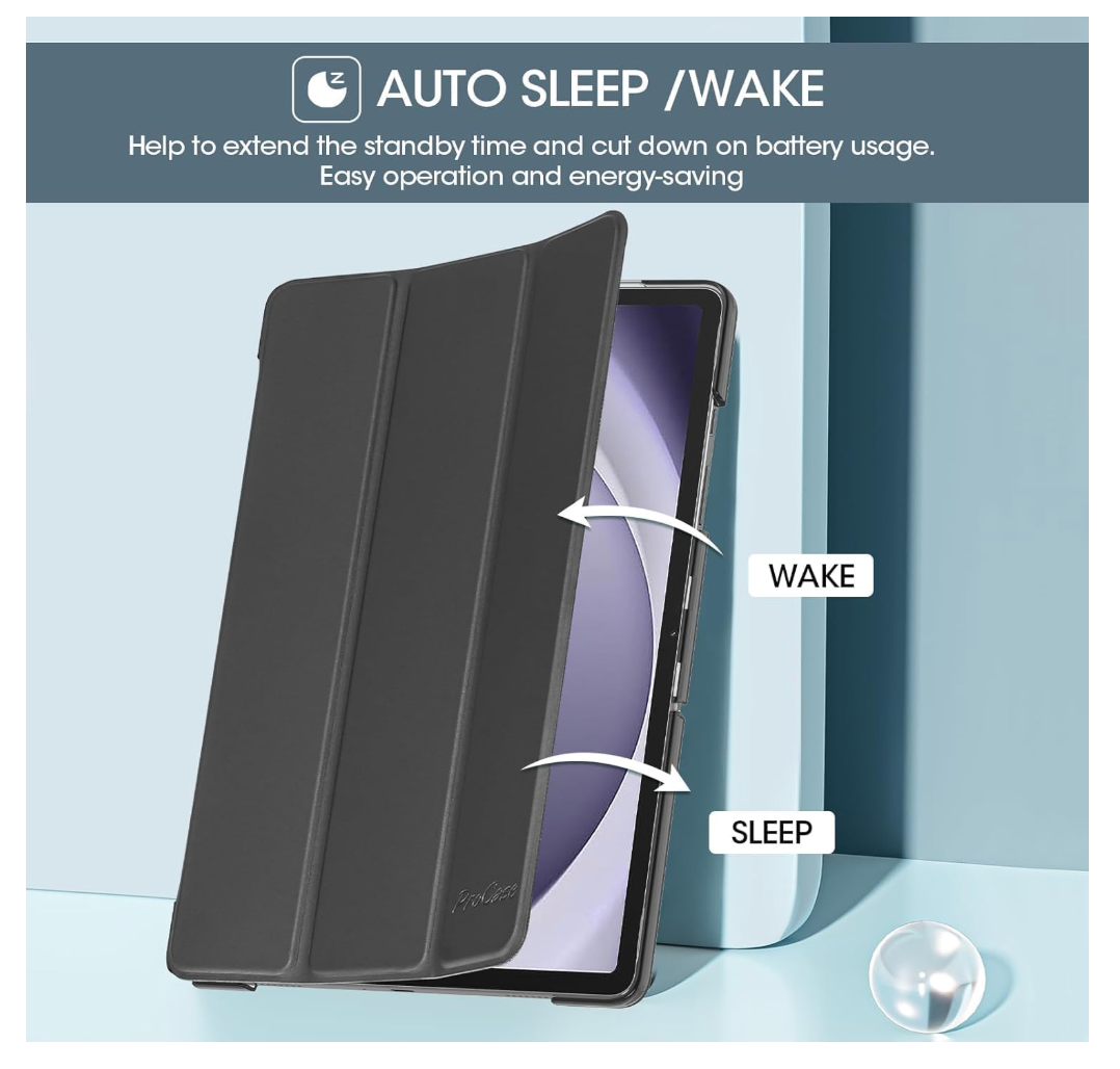 ProCase – Galaxy Tab A9+ 11 Zoll Hülle, dünn, schwarz, 2023 Smart Cover Case