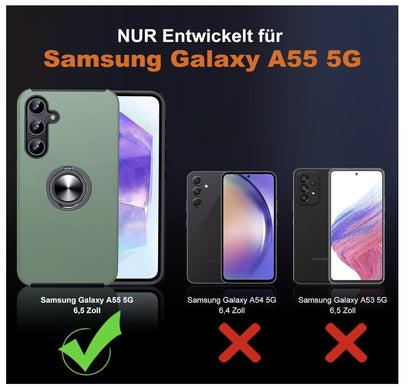 JAME – Galaxy A55 5G Hülle mit Panzerfolie, Stoßfest, Ring, Alpengrün, Kickstand