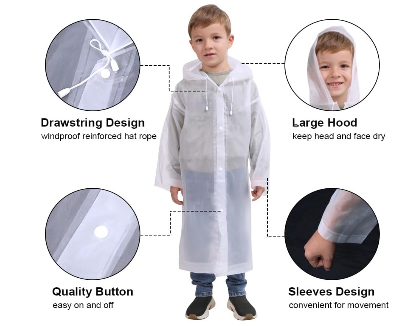 Vicloon – Regenmantel Kinder, 4er Pack Poncho Mädchen, wasserdicht, EVA, klar