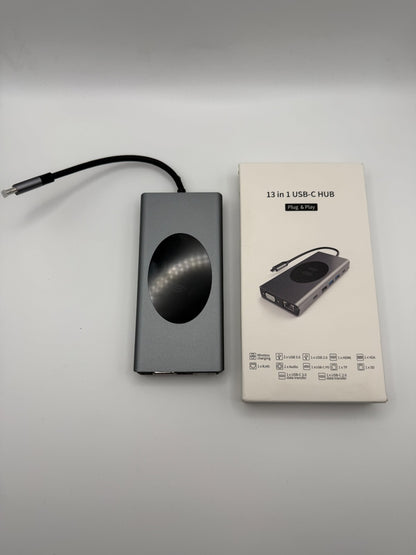 HUB Dongle 13in1 Docking Station USB C HDMI RJ45 PD100W SD VGA AUX MacBook