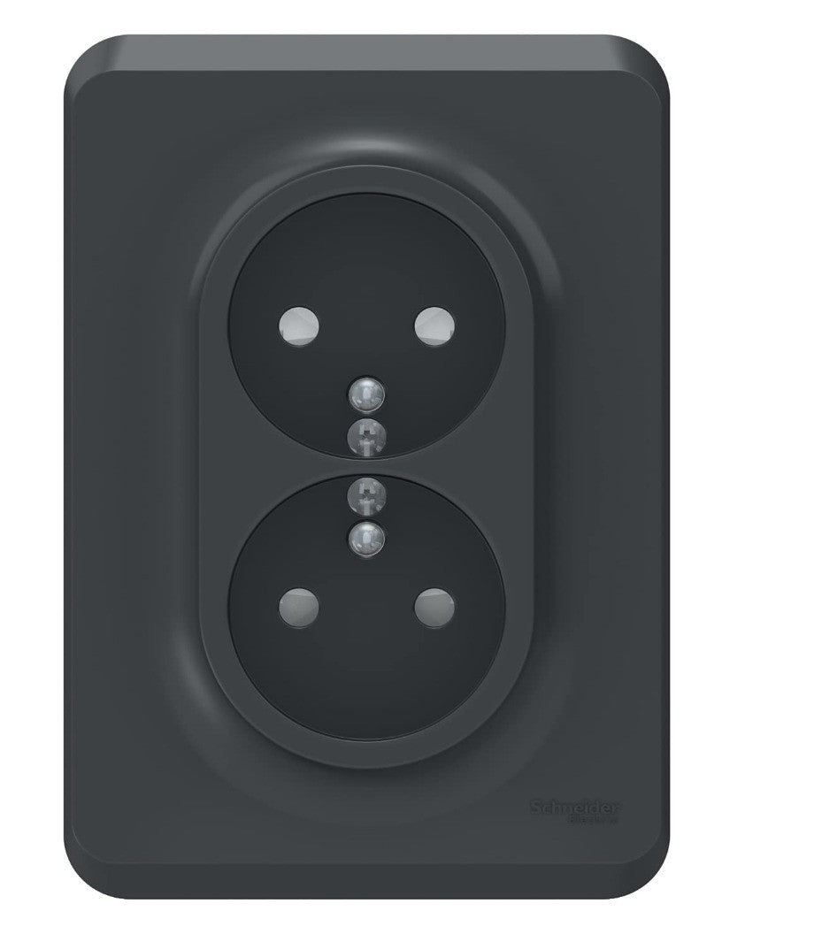 Schneider Electric – Unica Doppelsteckdose FR 2P+T Anthrazit Schraubbefestigung
