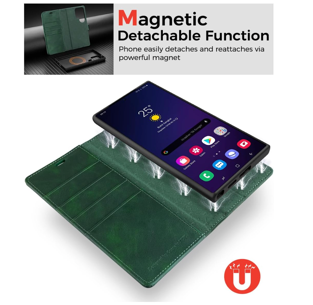 OCASE – Galaxy S24 Ultra Hülle 2in1 Leder, RFID, Magnet, Kartenfach, 6.8 Zoll