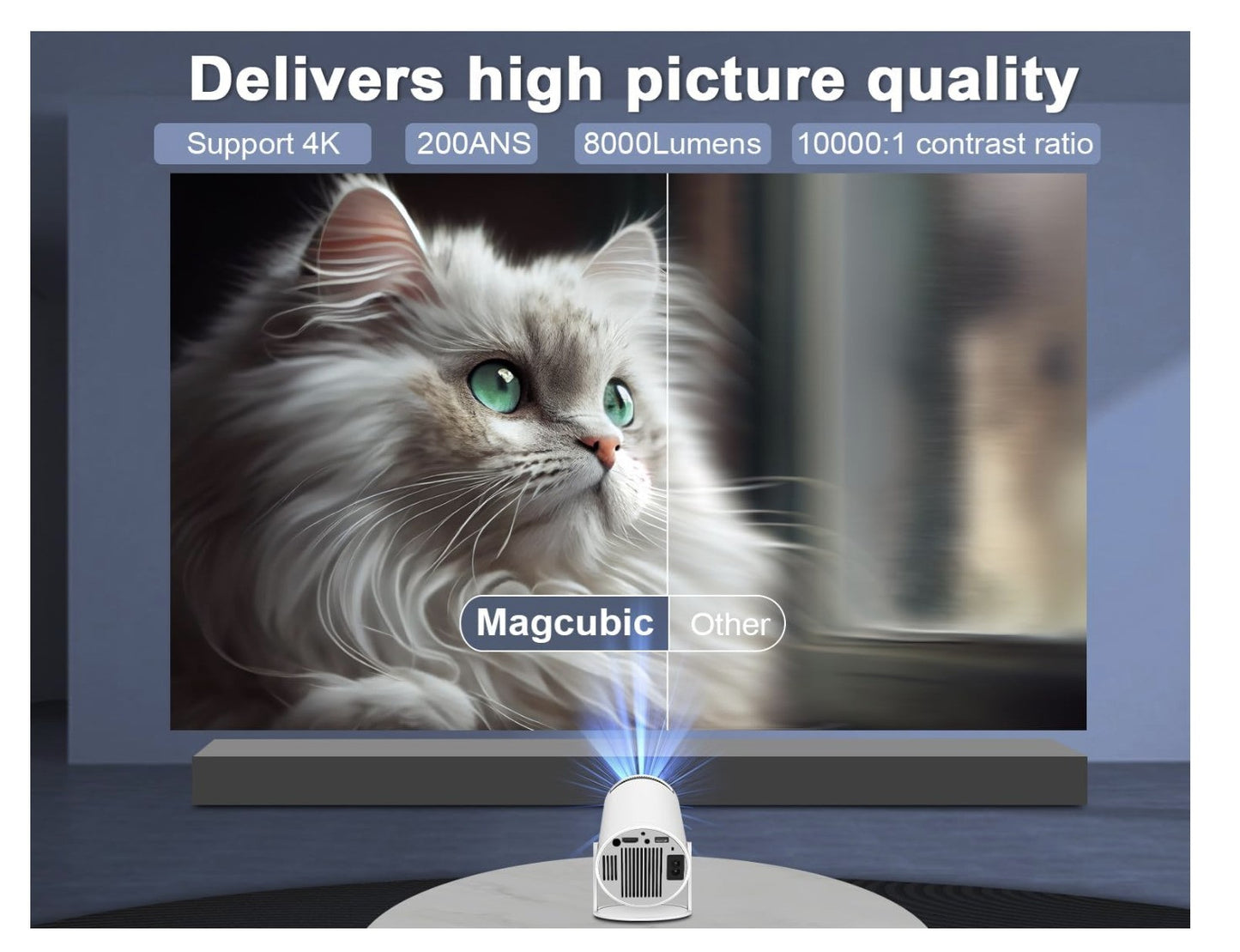 Magcubic Mini-Projektor 4K unterstützt Android 11, tragbarer Projektor 5G, WiFi