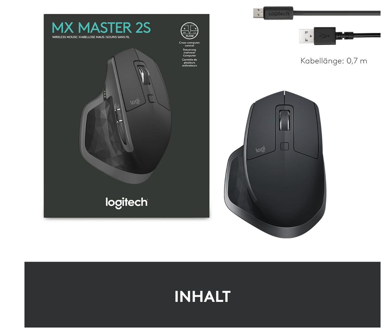 Logitech MX Master 2S Bluetooth Maus Kabellos Ergonomisch PC Mac Graphit