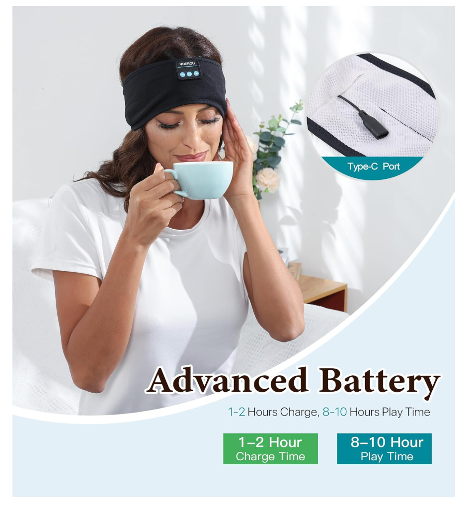 Voerou – Schlafkopfhörer V5.2, Bluetooth Stirnband kabellos, Sport, Yoga, Reisen
