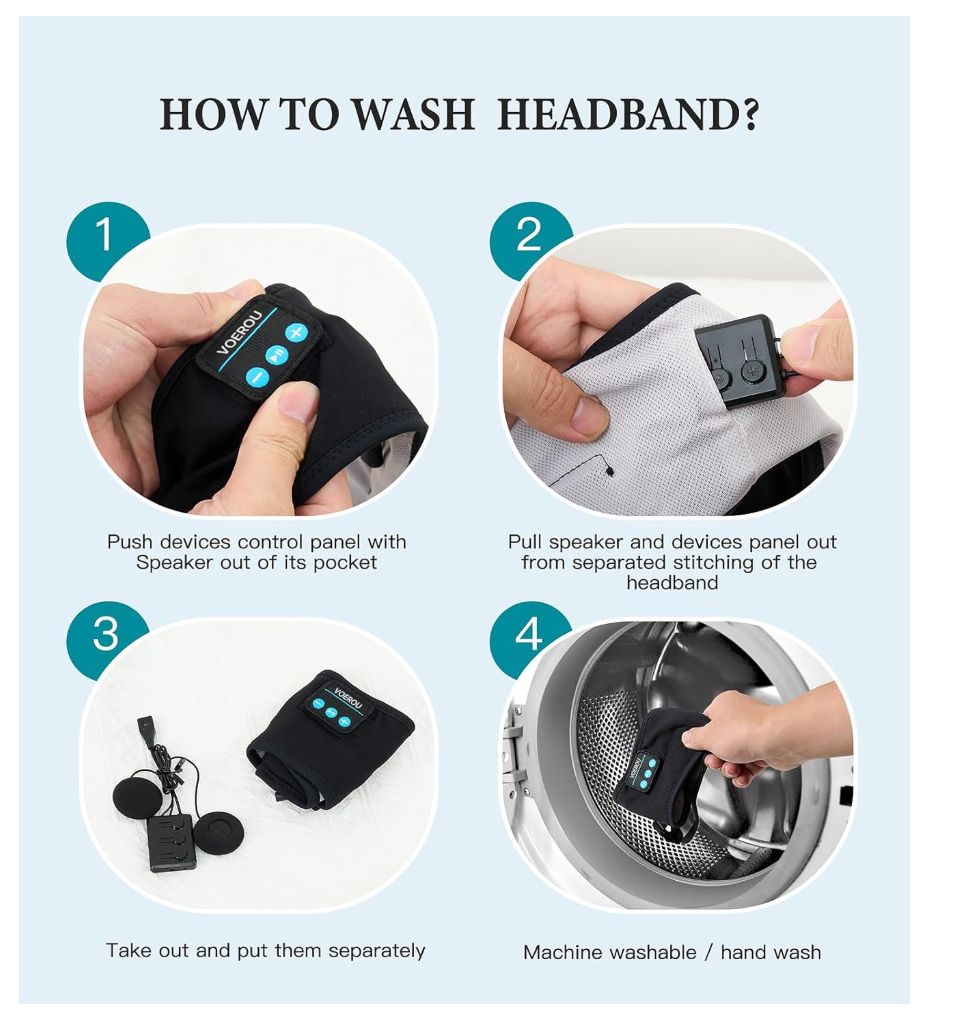 Voerou – Schlafkopfhörer V5.2, Bluetooth Stirnband kabellos, Sport, Yoga, Reisen